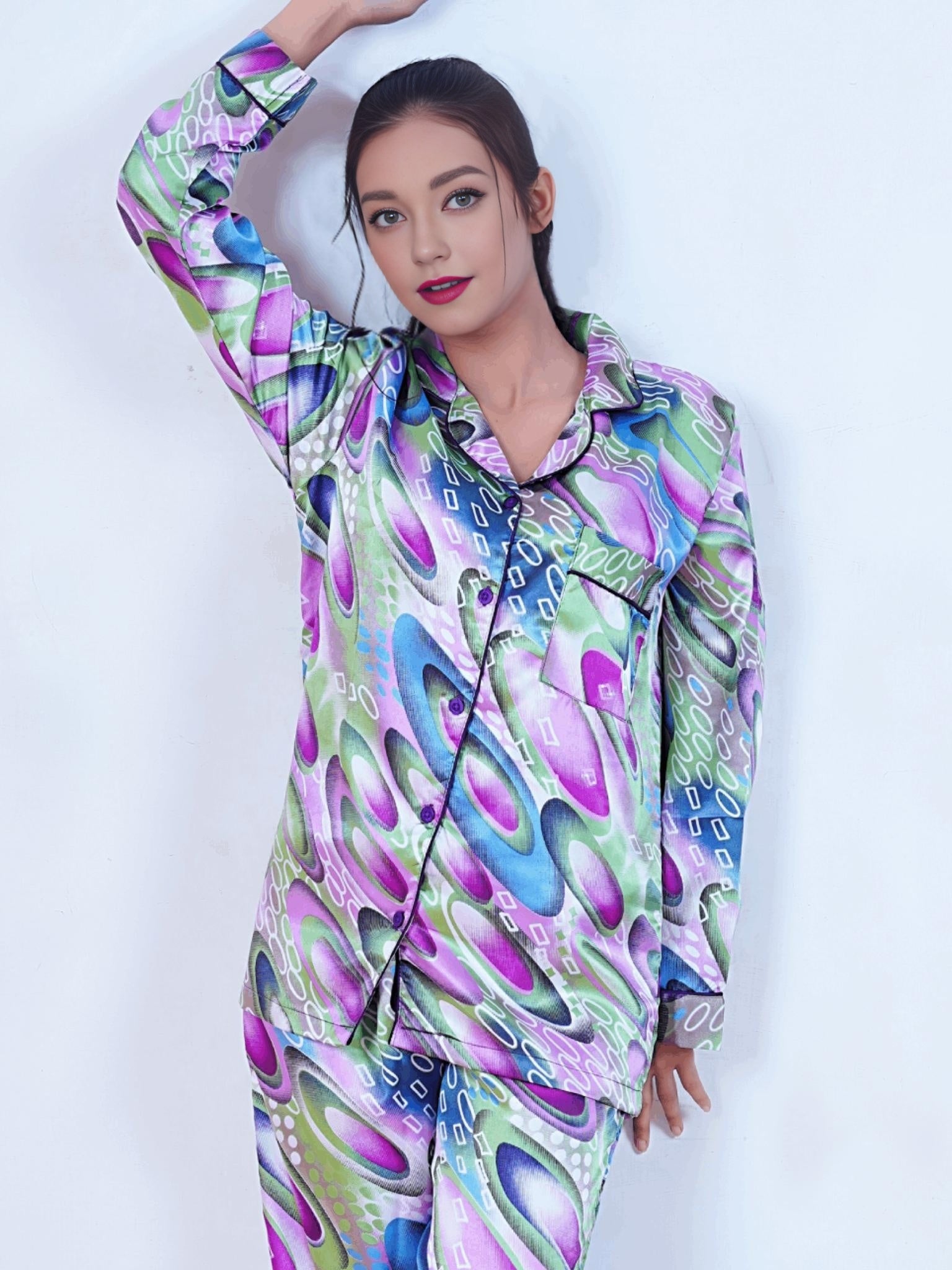 Dreamscape Satin Silk Pj Set For Women
