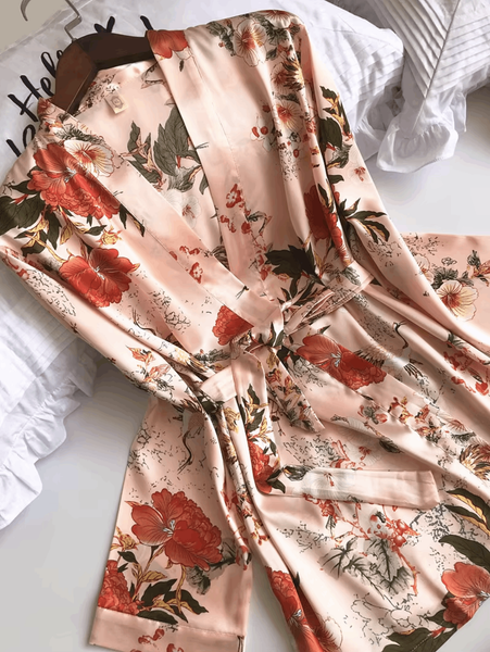 Floral Grace 3 Piece Satin Silk Lingerie Set For Women