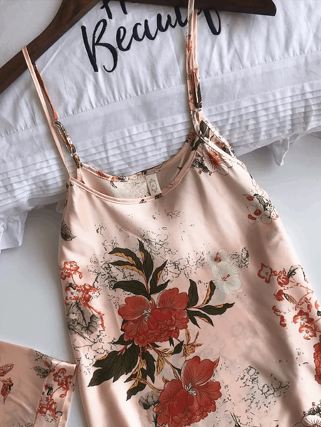 Floral Grace 3 Piece Satin Silk Lingerie Set For Women