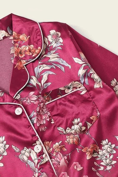 Flower Bunch 4 Piece Satin Silk Lingerie Set For Women
