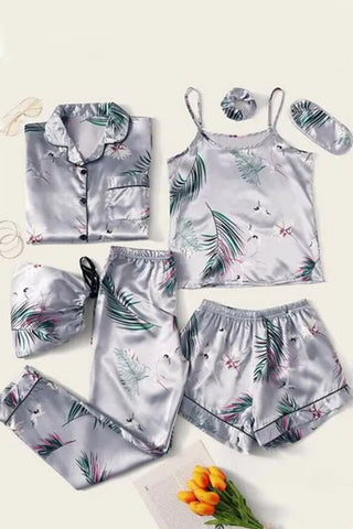 Forest Dream 7 Piece Satin Silk Lingerie Set For Women