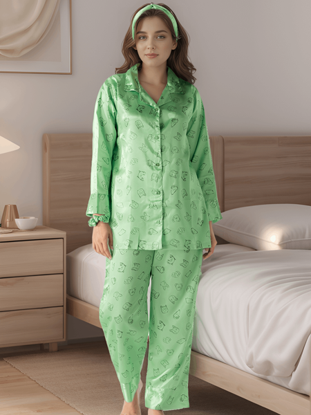 Frosty Fun Satin Silk 5 Piece Pj Set For Women