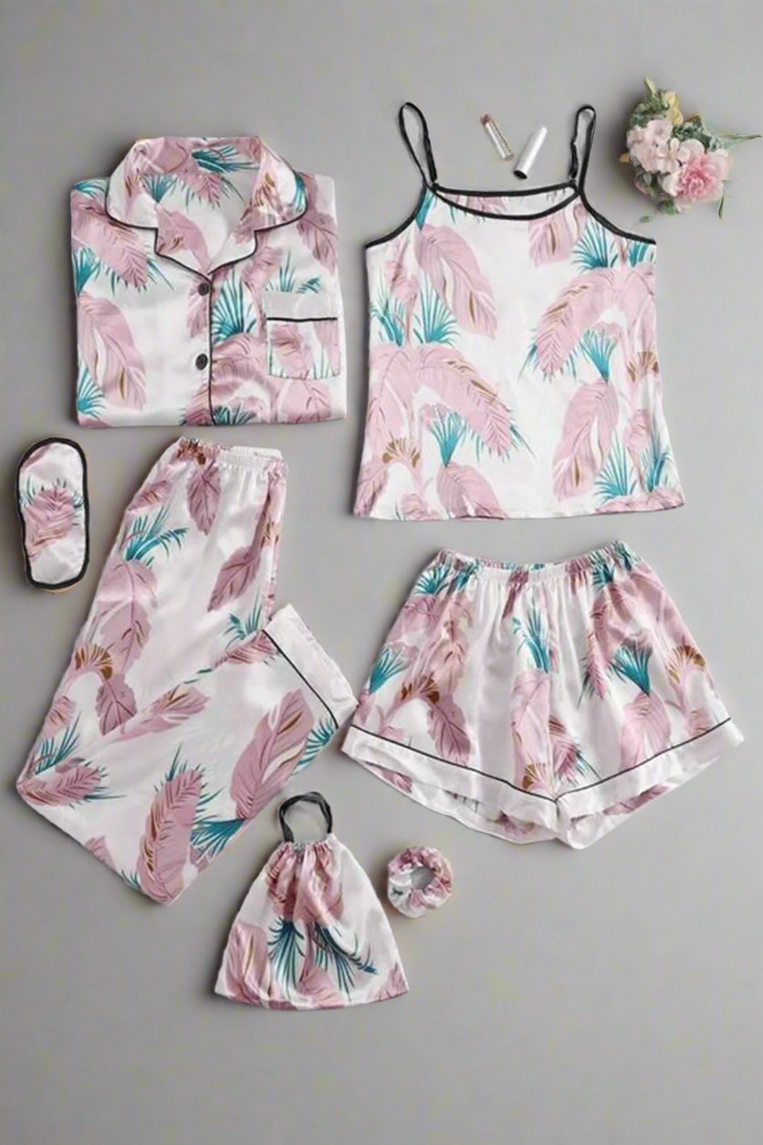 Garden Grace 7 Piece Satin Silk Lingerie Set For Women