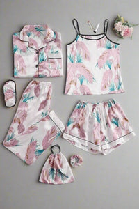 Garden Grace 7 Piece Satin Silk Lingerie Set For Women