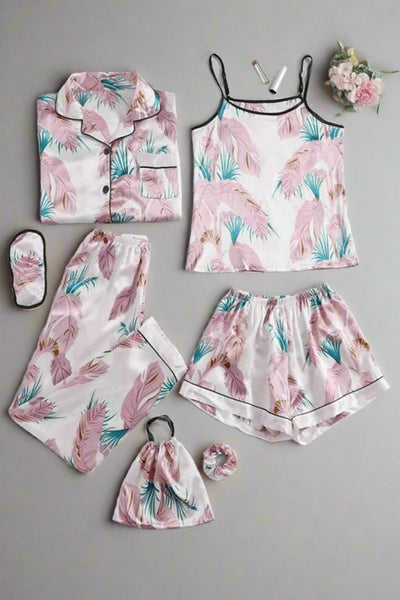 Garden Grace 7 Piece Satin Silk Lingerie Set For Women