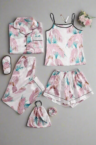 Garden Grace 7 Piece Satin Silk Lingerie Set For Women
