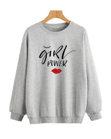 Grey Girl Power Printed Sweatshirt For Women