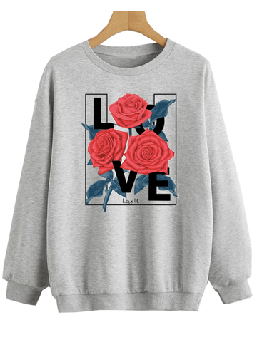 Grey Love It Printed Sweatshirt For Women