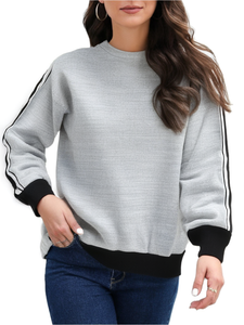 Grey Sweatshirt With Black and White Stripes For Women
