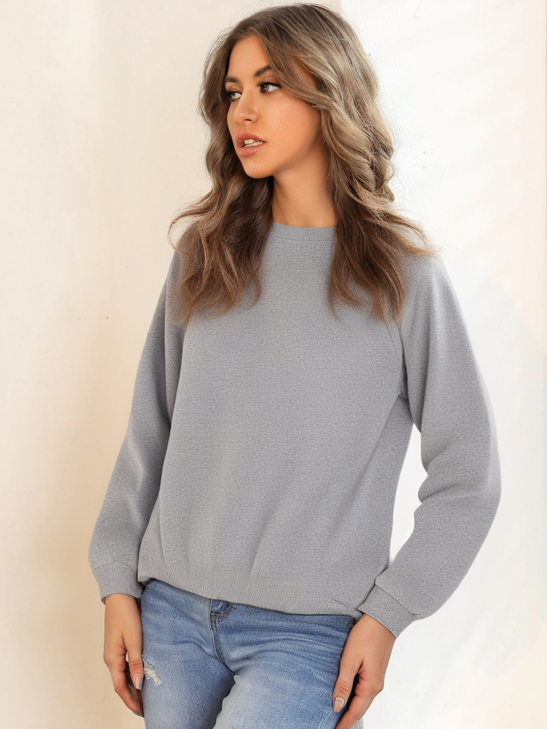 Heather Grey Basic Fleece Sweatshirt For Women