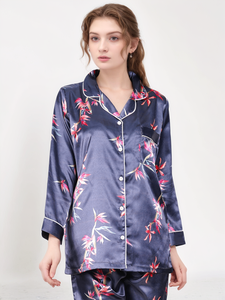 Lavender Bloom Satin Silk Pj Set For Women
