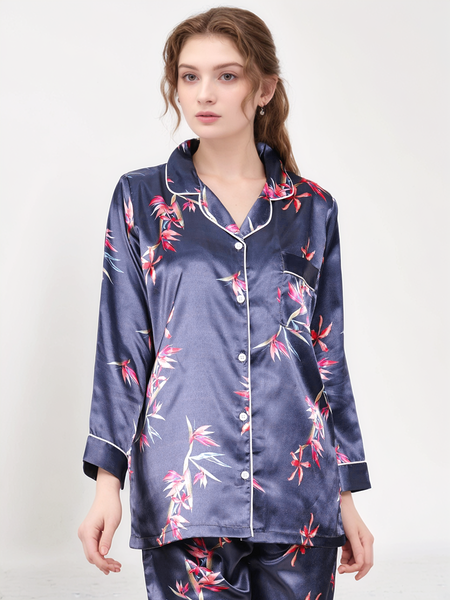 Lavender Bloom Satin Silk Pj Set For Women