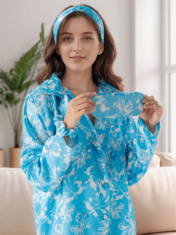 Lily Sky Satin Silk 5 Piece Pj Set For Women
