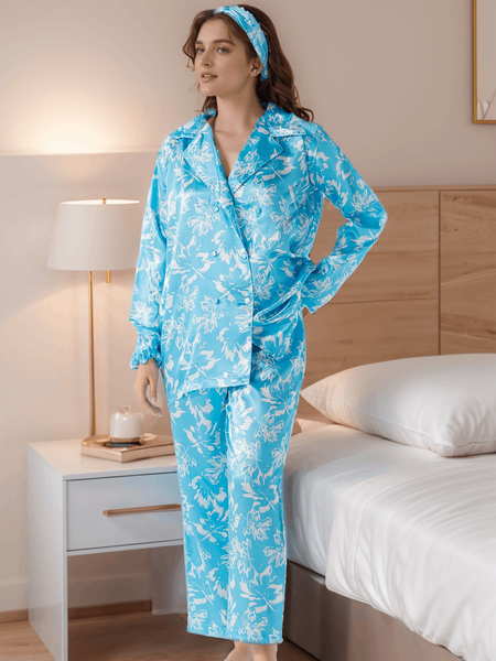 Lily Sky Satin Silk 5 Piece Pj Set For Women