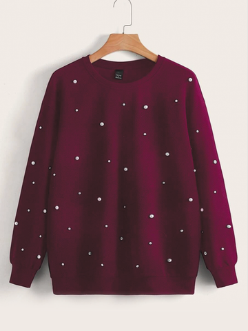Maroon Pearls Beaded Sweatshirt For Women
