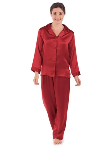Maroon Silk Pj Set For Women
