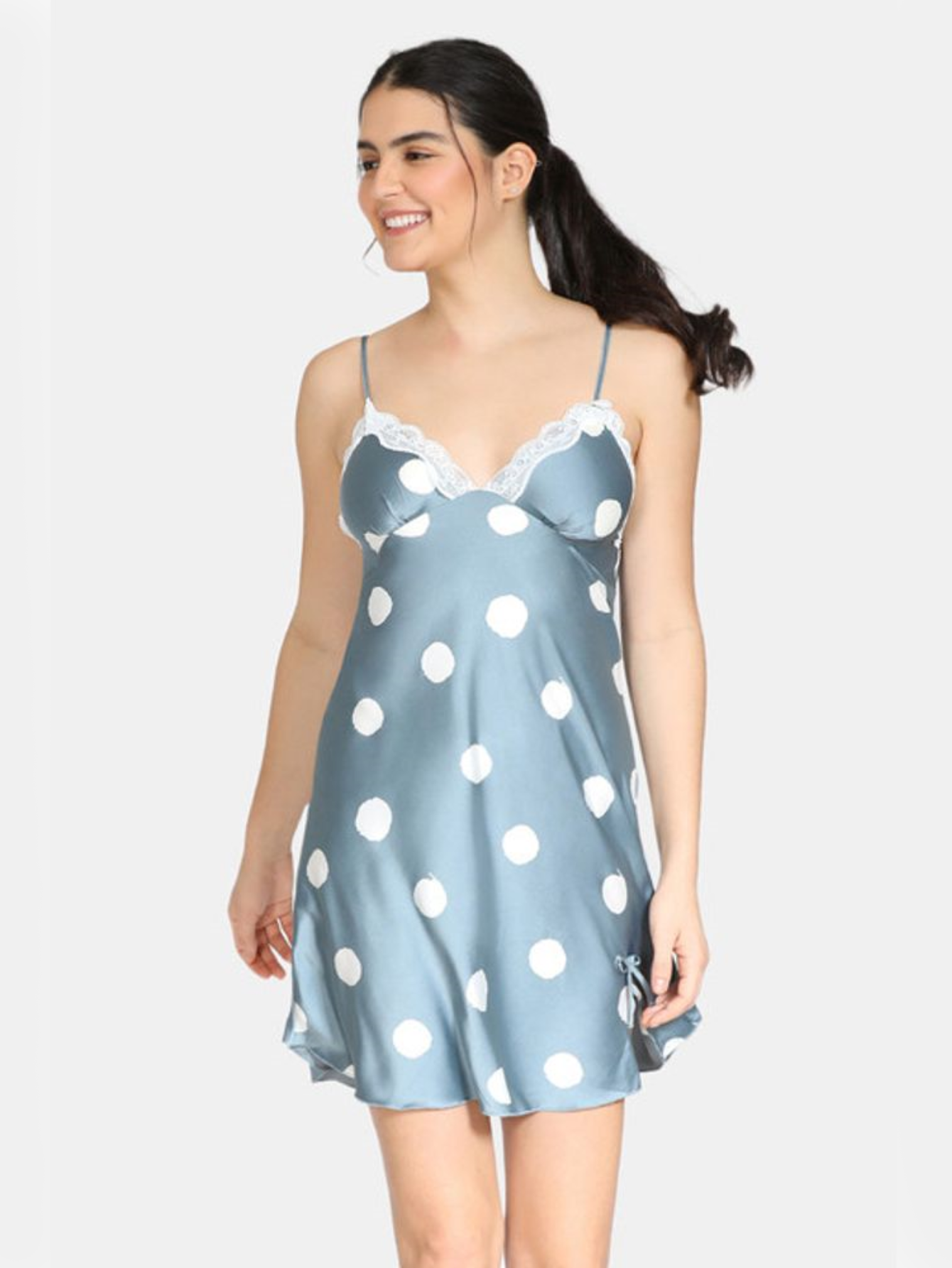 Mint Dots Lace Chemise For Women