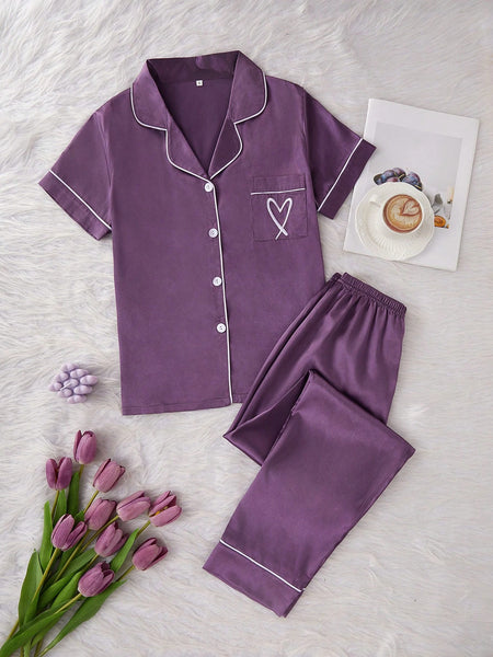 Misty Plum Satin Silk Pj Set For Women