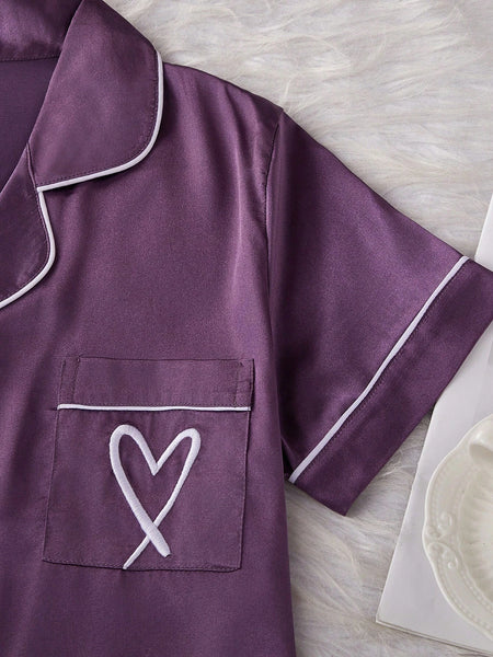 Misty Plum Satin Silk Pj Set For Women