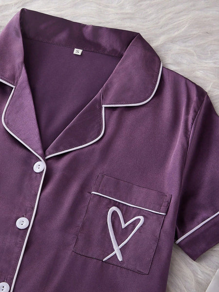 Misty Plum Satin Silk Pj Set For Women