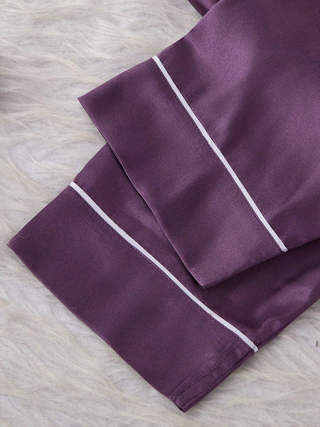 Misty Plum Satin Silk Pj Set For Women