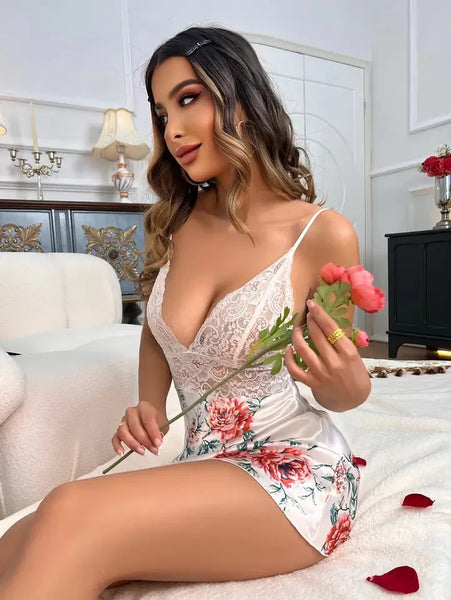 Petal Whisper Lace Silk Chemise For Women