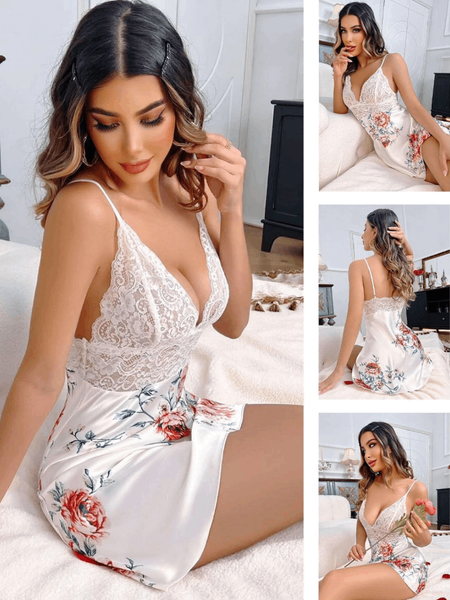 Petal Whisper Lace Silk Chemise For Women