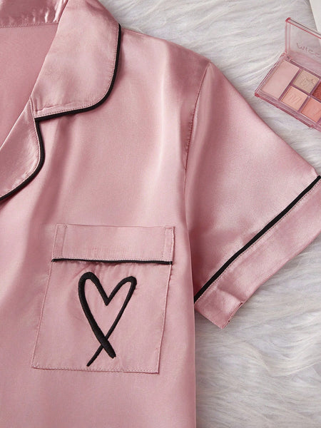 Pink Noir Satin Silk Pj Set For Women