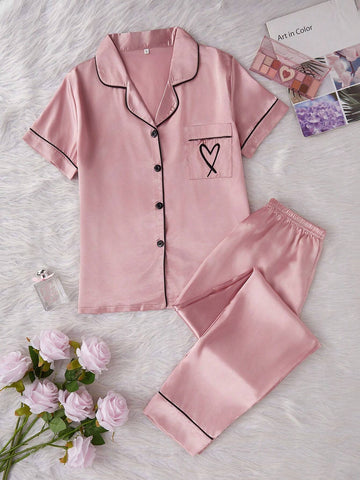 Pink Noir Satin Silk Pj Set For Women