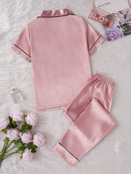 Pink Noir Satin Silk Pj Set For Women