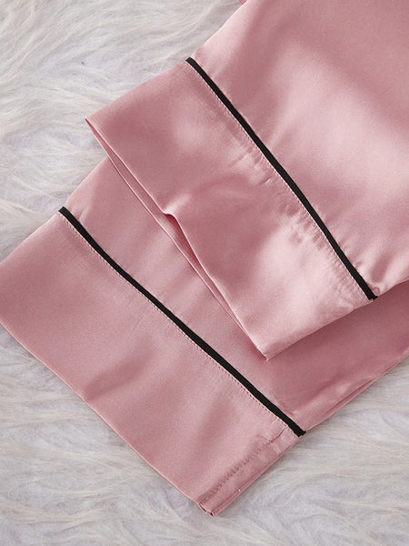 Pink Noir Satin Silk Pj Set For Women