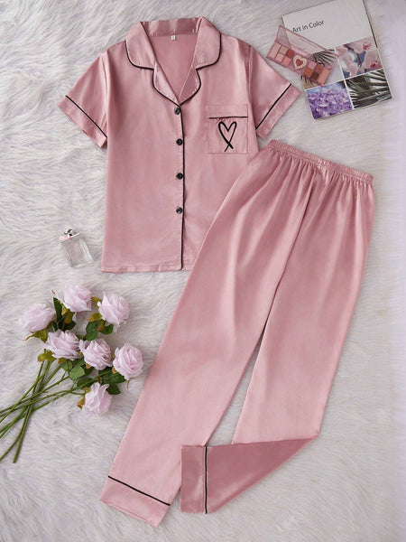 Pink Noir Satin Silk Pj Set For Women