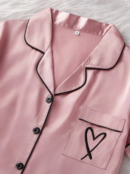 Pink Noir Satin Silk Pj Set For Women