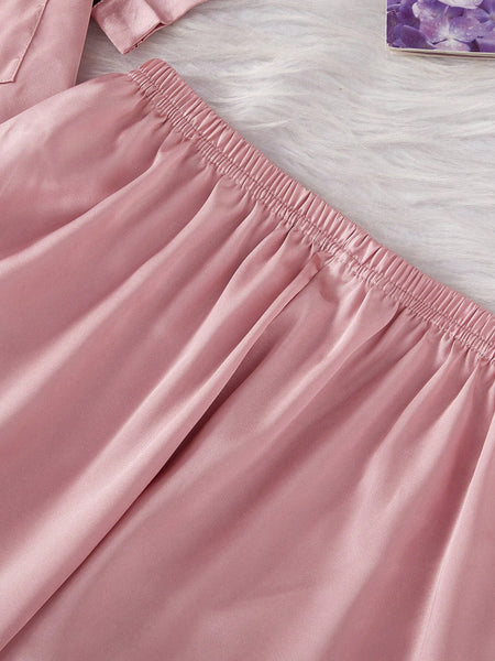 Pink Noir Satin Silk Pj Set For Women