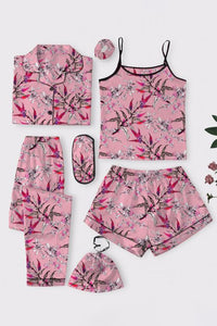 Pink Petal 7 Piece Satin Silk Lingerie Set For Women