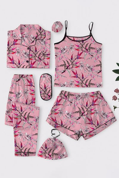 Pink Petal 7 Piece Satin Silk Lingerie Set For Women