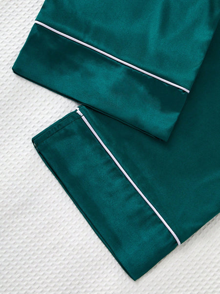 Quince Verdant Satin Silk Pj Set For Women