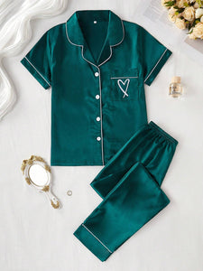 Quince Verdant Satin Silk Pj Set For Women