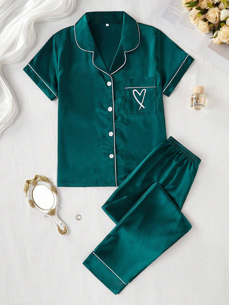 Quince Verdant Satin Silk Pj Set For Women