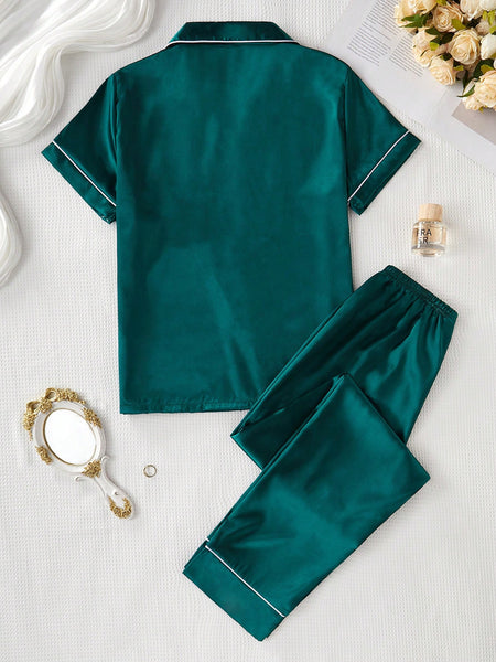 Quince Verdant Satin Silk Pj Set For Women