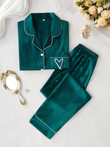 Quince Verdant Satin Silk Pj Set For Women