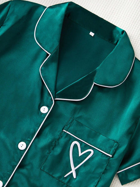 Quince Verdant Satin Silk Pj Set For Women