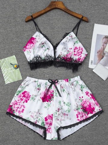 Rosy Delight Lace Cami Set For Women