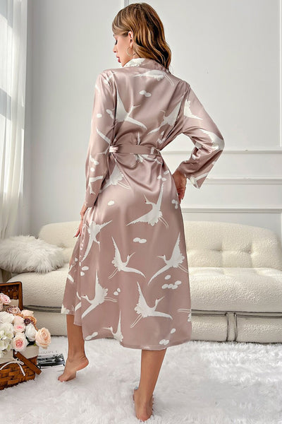 Swan Serenade Satin Silk Belted Robe For Women