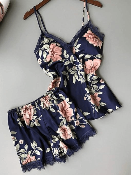 Sapphire Rose Lace Silk Cami Set For Women