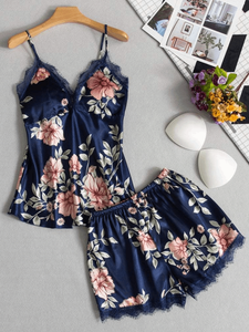 Sapphire Rose Lace Silk Cami Set For Women
