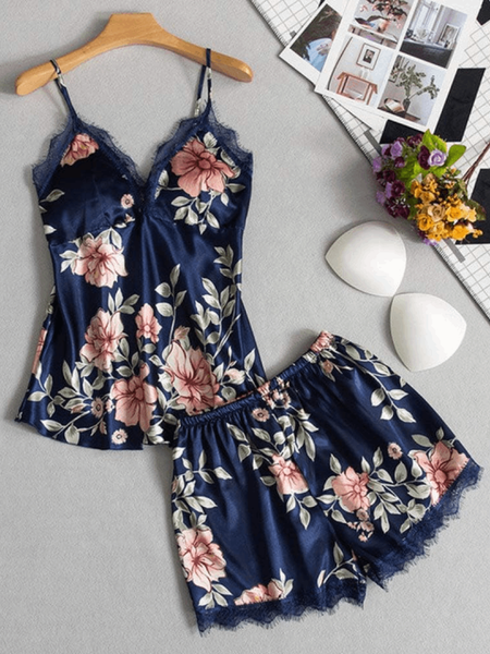 Sapphire Rose Lace Silk Cami Set For Women
