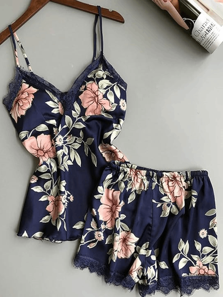 Sapphire Rose Lace Silk Cami Set For Women