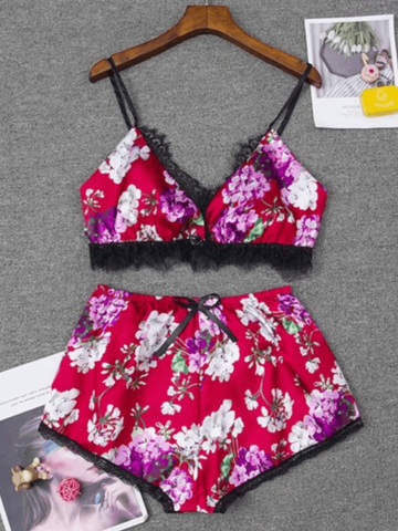 Scarlet Florals Lace Cami Set For Women