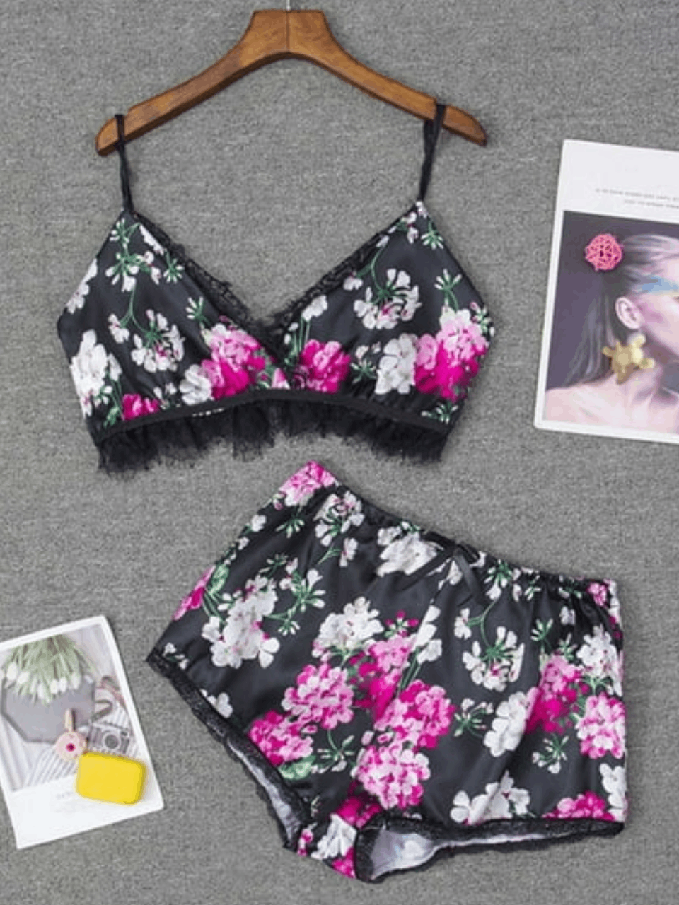 Shadowed Petals Lace Cami Set For Women
